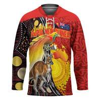 Australia and Papua New Guinea Together Hockey Jersey Bird-of-paradise and Kangaroo with Oro Tapa and Aboriginal Art Motifs LT03 Unisex Black - Polynesian Pride