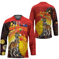 Australia and Papua New Guinea Together Hockey Jersey Bird-of-paradise and Kangaroo with Oro Tapa and Aboriginal Art Motifs LT03 - Polynesian Pride
