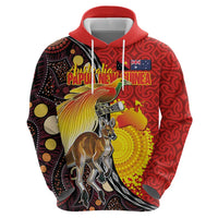 Australia and Papua New Guinea Together Hoodie Bird-of-paradise and Kangaroo with Oro Tapa and Aboriginal Art Motifs LT03 - Polynesian Pride