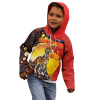 Australia and Papua New Guinea Together Kid Hoodie Bird-of-paradise and Kangaroo with Oro Tapa and Aboriginal Art Motifs LT03 - Polynesian Pride