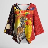 Australia and Papua New Guinea Together Kimono Sleeve Blouse Bird-of-paradise and Kangaroo with Oro Tapa and Aboriginal Art Motifs LT03 Female Black - Polynesian Pride