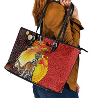 Australia and Papua New Guinea Together Leather Tote Bag Bird-of-paradise and Kangaroo with Oro Tapa and Aboriginal Art Motifs LT03 - Polynesian Pride