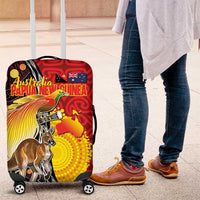 Australia and Papua New Guinea Together Luggage Cover Bird-of-paradise and Kangaroo with Oro Tapa and Aboriginal Art Motifs LT03 Black - Polynesian Pride
