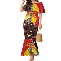 Australia and Papua New Guinea Together Mermaid Dress Bird-of-paradise and Kangaroo with Oro Tapa and Aboriginal Art Motifs LT03 Women Black - Polynesian Pride
