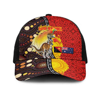 Australia and Papua New Guinea Together Mesh Trucker Cap Bird-of-paradise and Kangaroo with Oro Tapa and Aboriginal Art Motifs LT03 One Size Black Black - Polynesian Pride