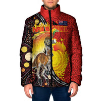 Australia and Papua New Guinea Together Padded Jacket Bird-of-paradise and Kangaroo with Oro Tapa and Aboriginal Art Motifs LT03 Men Black - Polynesian Pride