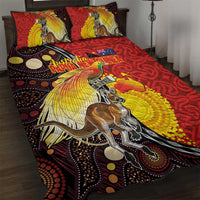 Australia and Papua New Guinea Together Quilt Bed Set Bird-of-paradise and Kangaroo with Oro Tapa and Aboriginal Art Motifs LT03 Black - Polynesian Pride