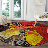 Australia and Papua New Guinea Together Round Carpet Bird-of-paradise and Kangaroo with Oro Tapa and Aboriginal Art Motifs LT03 - Polynesian Pride