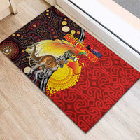 Australia and Papua New Guinea Together Rubber Doormat Bird-of-paradise and Kangaroo with Oro Tapa and Aboriginal Art Motifs LT03 - Polynesian Pride