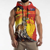 Australia and Papua New Guinea Together Sleeveless Hoodie Bird-of-paradise and Kangaroo with Oro Tapa and Aboriginal Art Motifs LT03 - Polynesian Pride