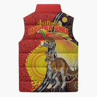 Australia and Papua New Guinea Together Sleeveless Puffer Jacket Bird-of-paradise and Kangaroo with Oro Tapa and Aboriginal Art Motifs LT03 - Polynesian Pride