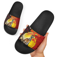 Australia and Papua New Guinea Together Slide Sandals Bird-of-paradise and Kangaroo with Oro Tapa and Aboriginal Art Motifs LT03 - Polynesian Pride