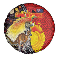 Australia and Papua New Guinea Together Spare Tire Cover Bird-of-paradise and Kangaroo with Oro Tapa and Aboriginal Art Motifs LT03 - Polynesian Pride