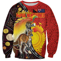 Australia and Papua New Guinea Together Sweatshirt Bird-of-paradise and Kangaroo with Oro Tapa and Aboriginal Art Motifs LT03 Unisex Black - Polynesian Pride