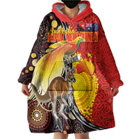 Australia and Papua New Guinea Together Wearable Blanket Hoodie Bird-of-paradise and Kangaroo with Oro Tapa and Aboriginal Art Motifs LT03 - Polynesian Pride