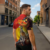Australia and Papua New Guinea Together Zipper Polo Shirt Bird-of-paradise and Kangaroo with Oro Tapa and Aboriginal Art Motifs - Polynesian Pride