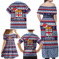Fiji Christmas Family Matching Off Shoulder Maxi Dress and Hawaiian Shirt Fijian Santa and Coat of Arms Mix Tapa Pattern Striped Style LT03 - Polynesian Pride