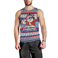 Fiji Christmas Men Tank Top Fijian Santa and Coat of Arms Mix Tapa Pattern Striped Style LT03 - Polynesian Pride