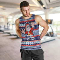 Fiji Christmas Men Tank Top Fijian Santa and Coat of Arms Mix Tapa Pattern Striped Style LT03 - Polynesian Pride