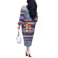 Custom Fiji Christmas Off The Shoulder Long Sleeve Dress Fijian Santa and Coat of Arms Mix Tapa Pattern Striped Style LT03 - Polynesian Pride