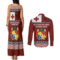 Tongan Culture Couples Matching Tank Maxi Dress and Long Sleeve Button Shirt Ngatu Art Tattoo and Emblem of Tonga LT03 - Polynesian Pride