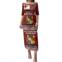Tongan Culture Family Matching Puletasi and Hawaiian Shirt Ngatu Art Tattoo and Emblem of Tonga LT03 Mom's Dress Red - Polynesian Pride