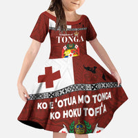 Tongan Culture Family Matching Summer Maxi Dress and Hawaiian Shirt Ngatu Art Tattoo and Emblem of Tonga LT03 Daughter's Dress Red - Polynesian Pride