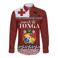 Tongan Culture Long Sleeve Button Shirt Ngatu Art Tattoo and Emblem of Tonga LT03 Unisex Red - Polynesian Pride