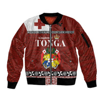 Tongan Culture Sleeve Zip Bomber Jacket Ngatu Art Tattoo and Emblem of Tonga LT03 Unisex Red - Polynesian Pride