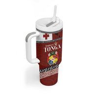 Tongan Culture Tumbler With Handle Ngatu Art Tattoo and Emblem of Tonga LT03 - Polynesian Pride