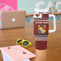 Tongan Culture Tumbler With Handle Ngatu Art Tattoo and Emblem of Tonga LT03 - Polynesian Pride