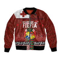 Tongan Christmas Bomber Jacket Kilisimasi Fiefia with Ngatu Art Tattoo LT03 Unisex Red - Polynesian Pride