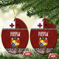 Tongan Christmas Ceramic Ornament Kilisimasi Fiefia with Ngatu Art Tattoo LT03 Oval Red - Polynesian Pride