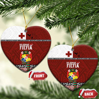 Tongan Christmas Ceramic Ornament Kilisimasi Fiefia with Ngatu Art Tattoo LT03 Heart Red - Polynesian Pride