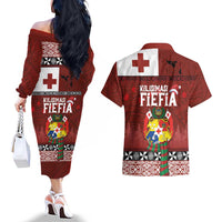 Tongan Christmas Couples Matching Off The Shoulder Long Sleeve Dress and Hawaiian Shirt Kilisimasi Fiefia with Ngatu Art Tattoo LT03 - Polynesian Pride