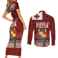 Tongan Christmas Couples Matching Short Sleeve Bodycon Dress and Long Sleeve Button Shirt Kilisimasi Fiefia with Ngatu Art Tattoo LT03 - Polynesian Pride