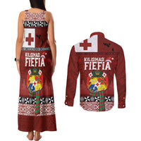 Tongan Christmas Couples Matching Tank Maxi Dress and Long Sleeve Button Shirt Kilisimasi Fiefia with Ngatu Art Tattoo LT03 - Polynesian Pride