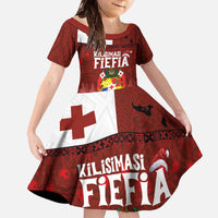 Tongan Christmas Family Matching Off The Shoulder Long Sleeve Dress and Hawaiian Shirt Kilisimasi Fiefia with Ngatu Art Tattoo LT03 Daughter's Dress Red - Polynesian Pride