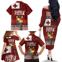 Tongan Christmas Family Matching Off The Shoulder Long Sleeve Dress and Hawaiian Shirt Kilisimasi Fiefia with Ngatu Art Tattoo LT03 - Polynesian Pride