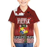 Tongan Christmas Family Matching Off Shoulder Maxi Dress and Hawaiian Shirt Kilisimasi Fiefia with Ngatu Art Tattoo LT03 Son's Shirt Red - Polynesian Pride