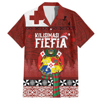 Tongan Christmas Family Matching Short Sleeve Bodycon Dress and Hawaiian Shirt Kilisimasi Fiefia with Ngatu Art Tattoo LT03 Dad's Shirt - Short Sleeve Red - Polynesian Pride