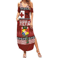 Tongan Christmas Family Matching Summer Maxi Dress and Hawaiian Shirt Kilisimasi Fiefia with Ngatu Art Tattoo LT03 Mom's Dress Red - Polynesian Pride