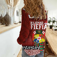Tongan Christmas Women Casual Shirt Kilisimasi Fiefia with Ngatu Art Tattoo LT03 - Polynesian Pride