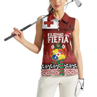 Tongan Christmas Women Sleeveless Polo Shirt Kilisimasi Fiefia with Ngatu Art Tattoo LT03 - Polynesian Pride