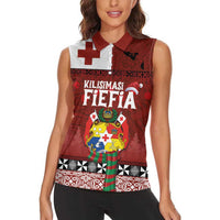 Tongan Christmas Women Sleeveless Polo Shirt Kilisimasi Fiefia with Ngatu Art Tattoo LT03 - Polynesian Pride