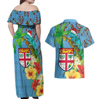 Fijians Iguana Tagimoucia Christmas Couples Matching Off Shoulder Maxi Dress and Hawaiian Shirt Christmas Palm Tree and Hibiscus LT03 - Polynesian Pride