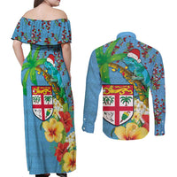 Fijians Iguana Tagimoucia Christmas Couples Matching Off Shoulder Maxi Dress and Long Sleeve Button Shirt Christmas Palm Tree and Hibiscus LT03 - Polynesian Pride