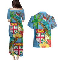 Fijians Iguana Tagimoucia Christmas Couples Matching Puletasi and Hawaiian Shirt Christmas Palm Tree and Hibiscus LT03 - Polynesian Pride