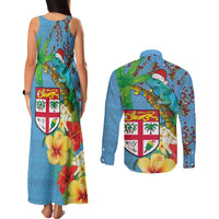 Fijians Iguana Tagimoucia Christmas Couples Matching Tank Maxi Dress and Long Sleeve Button Shirt Christmas Palm Tree and Hibiscus LT03 - Polynesian Pride