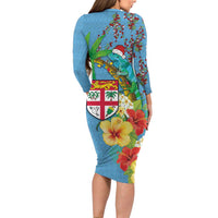 Fijians Iguana Tagimoucia Christmas Long Sleeve Bodycon Dress Christmas Palm Tree and Hibiscus LT03 - Polynesian Pride